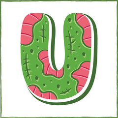 Halloween English Alphabet letter U Zombie theme drawing
