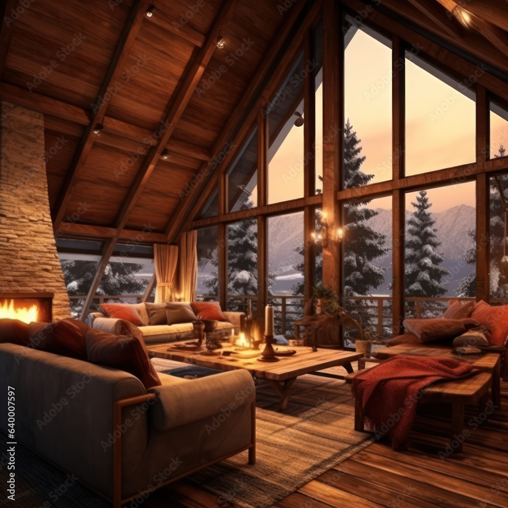 Wall mural chalet on a ski resort alpine and cozy with wooden