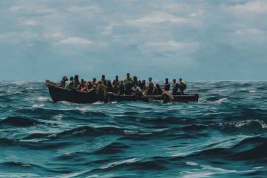Refugees in a boat (AI Generated) 