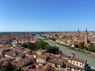 Fototapeta na wymiar Panorama view of sunny Verona, a city in Italy