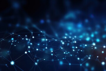 Obraz premium Abstract blue technology background with connection lines and dots. 3d rendering, Abstract digital network connection blue background, AI Generated