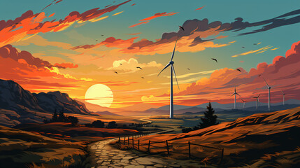 simple graphic of wind turbines in a landscape