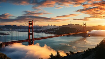 Golden Gate Bridge in the United States sunrise