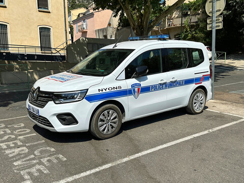 Nyons, France - August 24, 2023: France municipal police car. Nobody in the vehicle.
