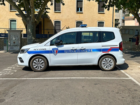 Nyons, France - August 24, 2023: France municipal police car. Nobody in the vehicle.
