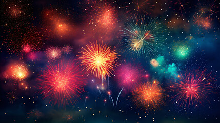 Fototapeta na wymiar Fireworks In The Night Sky New Year's Eve Background
