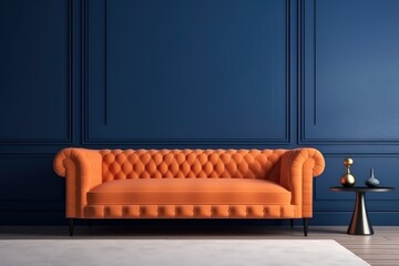 Orange sofa and blue wall in modern living room.