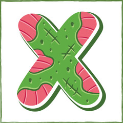 Halloween English Alphabet letter X Zombie theme drawing