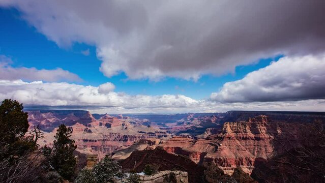 Time Lapse - Snowy Grand Canyon National Park with storm clouds