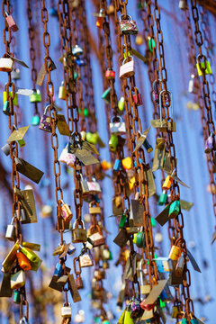 Padlocks for wishes on the Tree hung on a chain