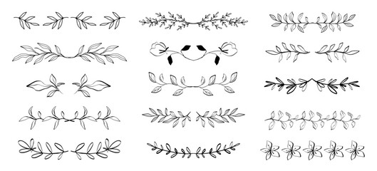 Floral dividers set Hand drawn leaf borders decor