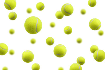 Falling Tennis ball, isolated on white background, selective focus