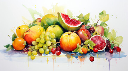 Obraz na płótnie Canvas fruits and berries watercolor still life