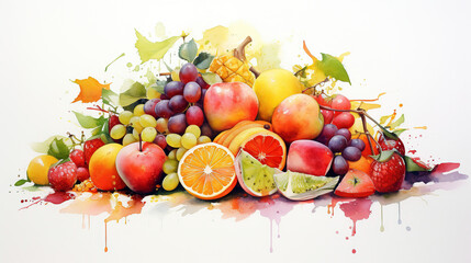 watercolor fruits set on white background