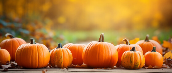 Magical Autumn, Vibrant Orange Pumpkins amidst Nature's Palette