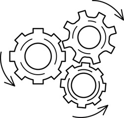 Metal gears. Flat gear icon design. Logo on the wheels of the mechanism. A gear icon, a gear wheel, an engine circle, a web symbol in the form of a thin line on a white background.