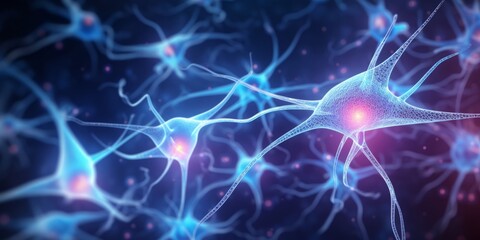 Obraz premium Neon glow of neural synapses weaving intricate connections, Generative AI