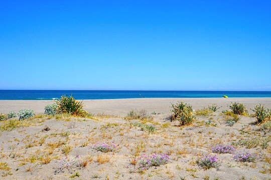 view of the wonderful beach Playa de la Hacienda near La Alcaidesa at the Mediterranean Sea, C&aacute;diz, Andalusia, Malaga, Spain