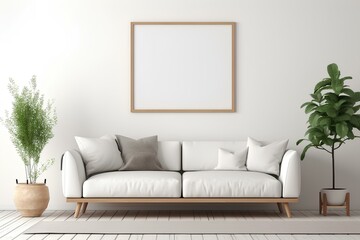 Mockup frame in Scandinavian living room interior, 3d render. generative AI