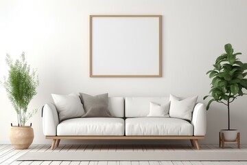 Mockup frame in Scandinavian living room interior, 3d render. generative AI