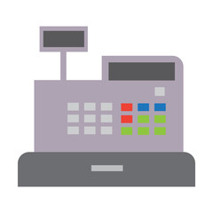 Store cash register. Devices for market and trade cartoon illustration. Shopping and finance concept. Colored flat vector isolated on white background