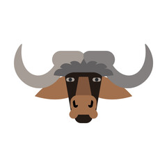 Head of buffalo yak. Muzzle of wild animal cartoon illustration. Wildlife and zoo concept. Sketchy geometric character, mascot. Colored flat vector isolated