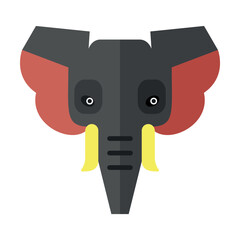 Head of African elephant. Muzzle of wild animal cartoon illustration. Wildlife and zoo concept. Sketchy geometric character, mascot. Colored flat vector isolated