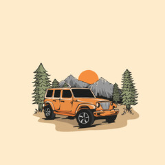 vintage jeep vector illustration for tshirt design - obrazy, fototapety, plakaty