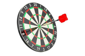 Dartboard with dart in bullseye, 3D rendering isolated on transparent background - 640019716