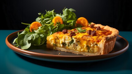 Delicious vegetarian pumpkin quiche. Colored golden brown fresh from the oven. - Generative AI