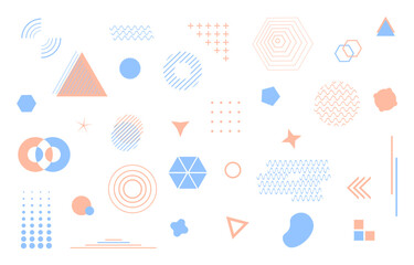 Geometric seamless pattern concept. Repeating design element for printing on fabric. Minimalistic geometric shapes. Line circles and triangles, squares. Cartoon flat vector illustration