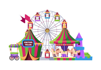 Entertainment park. activity for happy kids carousel. Vector cartoon background