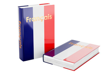 French language courses. French language textbooks, 3D rendering isolated on transparent background
