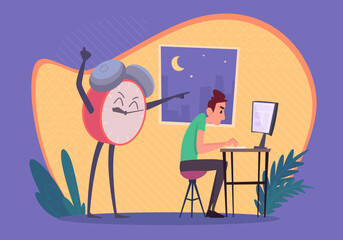 Clock concept background. Time management for persons exact vector template in cartoon style