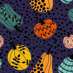 Halloween pumpkins seamless autumn harvest vegetable pattern for wrapping paper and fabrics and kids
