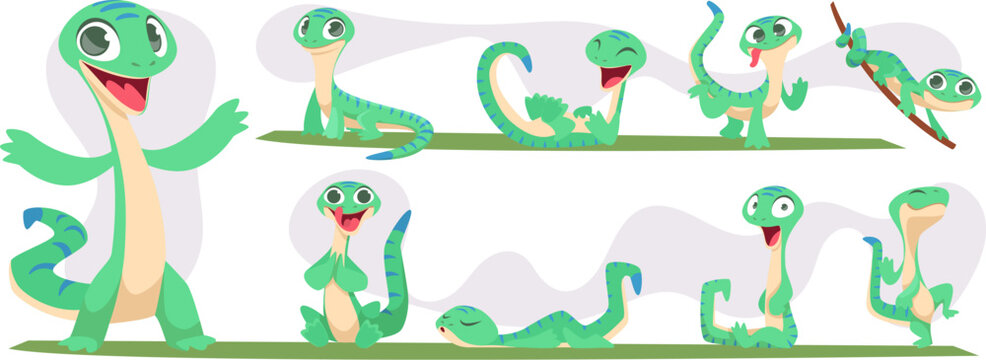 Cartoon iguana. Cute colored lizard exact vector pictures set