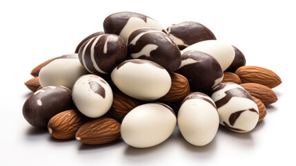 milk chocolate and almond isolated on white background