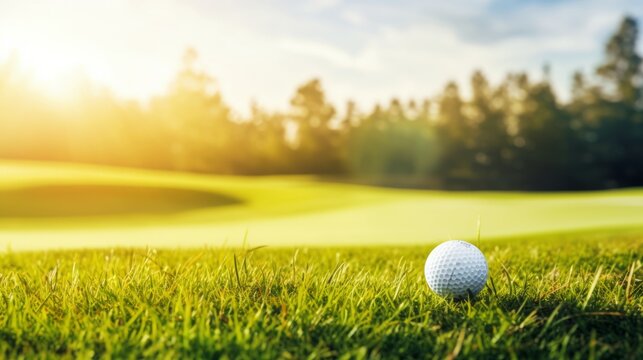 Photo of a golf ball on a vibrant green golf course