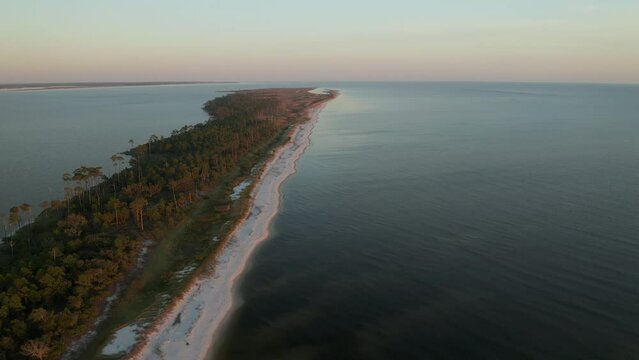 Aerial View Over Deer Island Off the Gulf Coast of Mississippi at Sunset