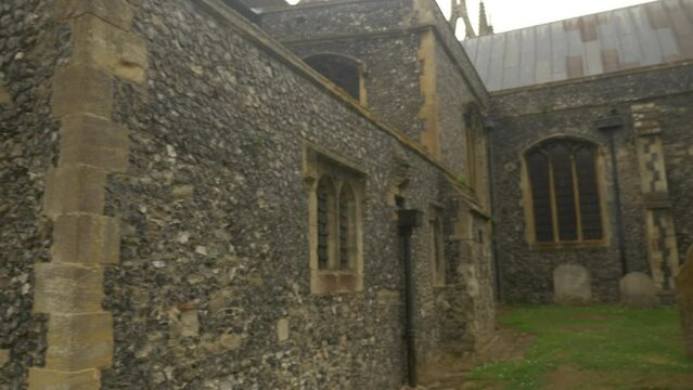 Old Flint Church Castle Wall Ornate Polymer Concrete Grave Stones Pan Tree