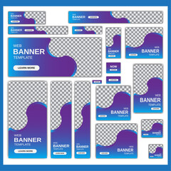 Corporate Web banner template design set layout with photo and text space. gradient blue. Business advertising set design template. Vertical, horizontal, square banners standard size.