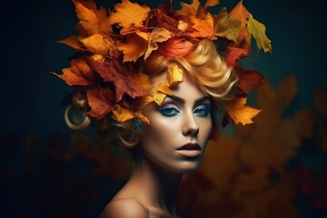 Fototapeta premium Portrait of a beautiful smiling blonde woman with white teeth. Gray studio background. generative AI