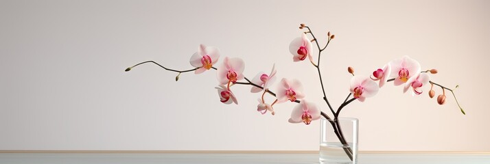 beautiful pink and white orchids on plain background with copy space © Brian