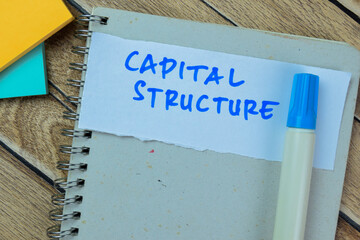 Concept of Capital Structure write on sticky notes isolated on Wooden Table.