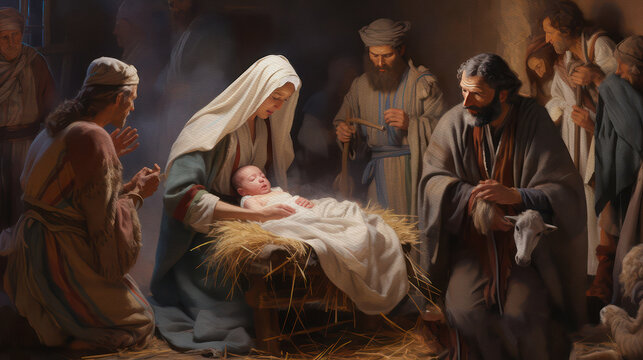 Nativity scene, Christmas painting, generative ai