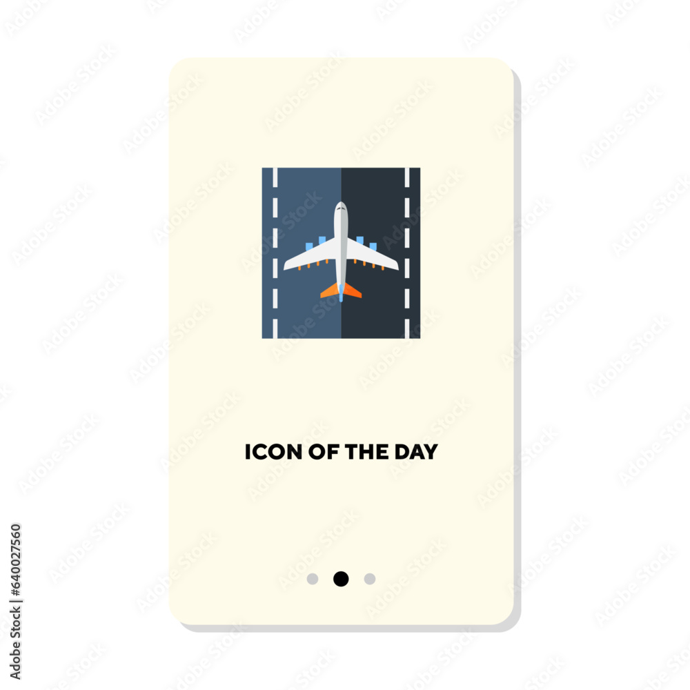 Poster Top view of plane taking off flat vector icon. Cartoon drawing of passenger and cargo transportation isolated vector illustration. Air transport, toy concept for web design and apps