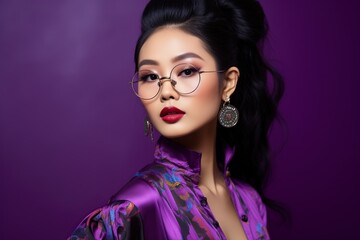 young beautiful asian woman in a purple dress