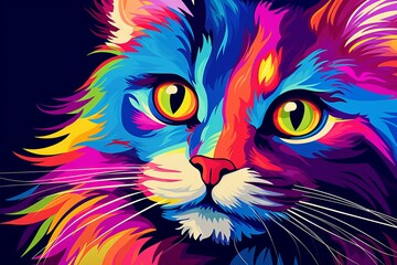 Naklejka premium adorable cat amidst vibrant pop art backdrop, Generative AI