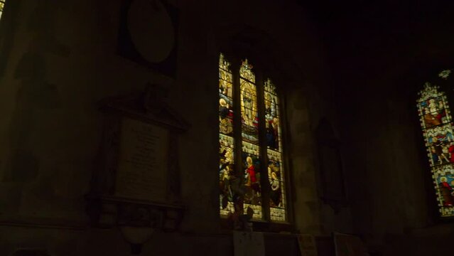 Ornate Stained Glass Windows Cathedral Church Religious Coloured Light Inside