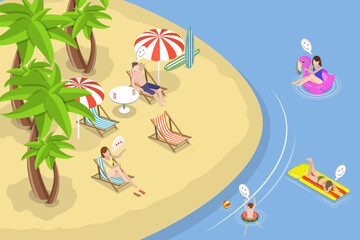 3D Isometric Flat Vector Conceptual Illustration of Summer Time, Leisure and Relaxation